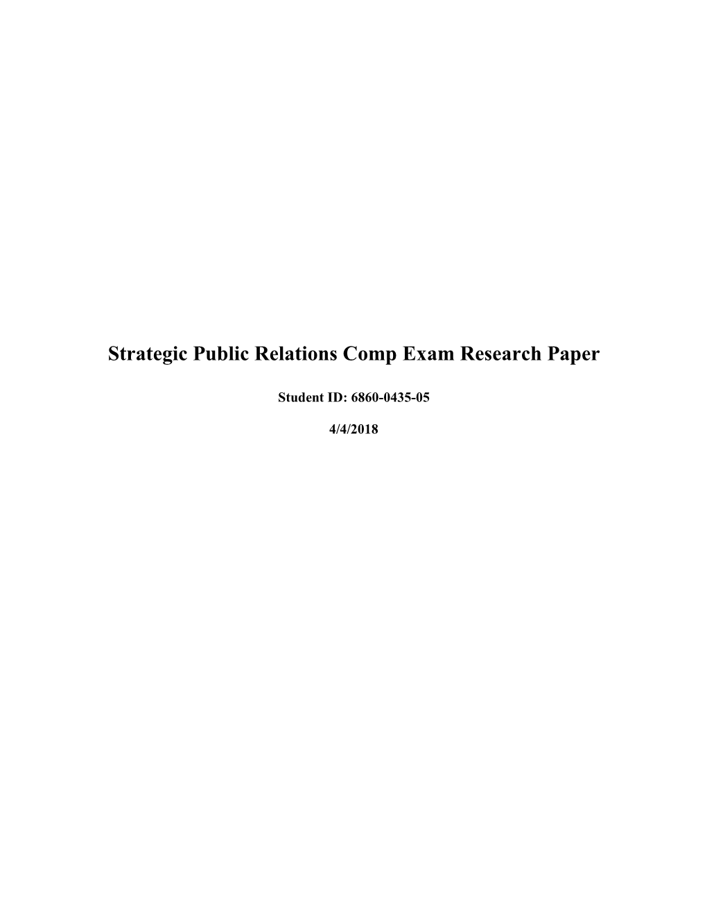 Strategic Public Relations Comp Exam Research Paper