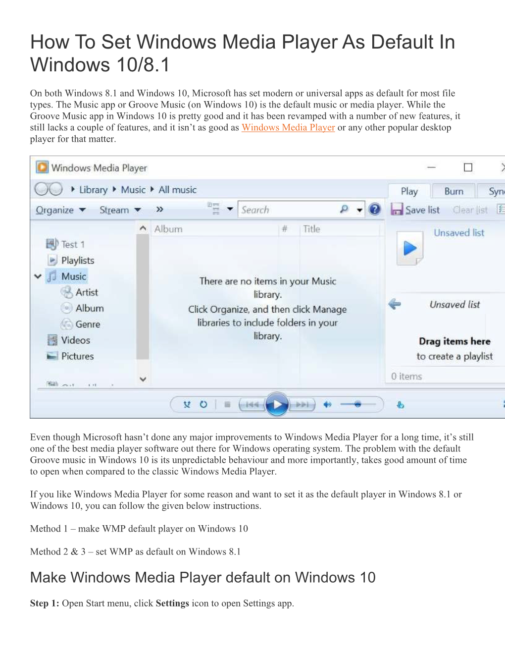 How to Set Windows Media Player As Default in Windows 10/8.1