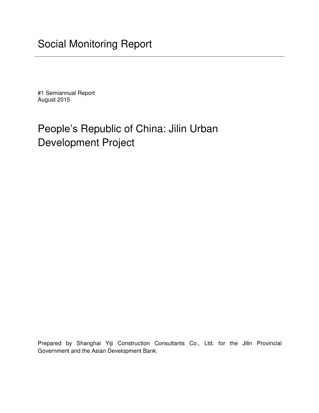 Jilin Urban Development Project: Baseline Surveying Report Of