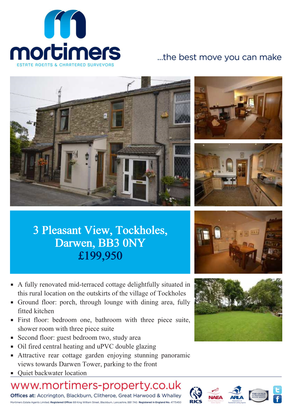 3 Pleasant View, Tockholes, Darwen, BB3 0NY £199,950