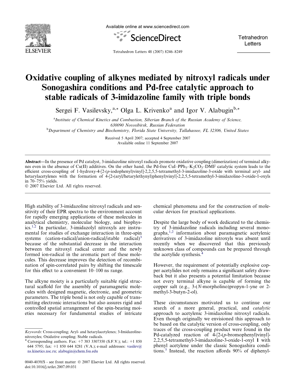 Oxidative Coupling of Alkynes Mediated by Nitroxyl Radicals Under Sonogashira Conditions and Pd-Free Catalytic Approach to Stabl