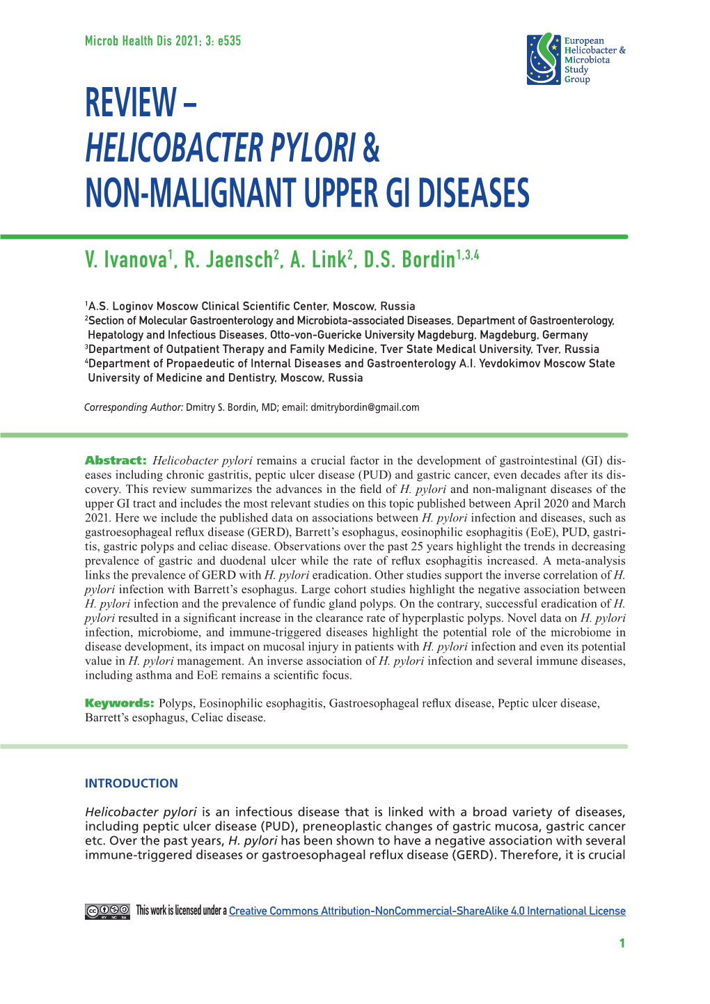 Review – Helicobacter Pylori & Non-Malignant Upper GI Diseases