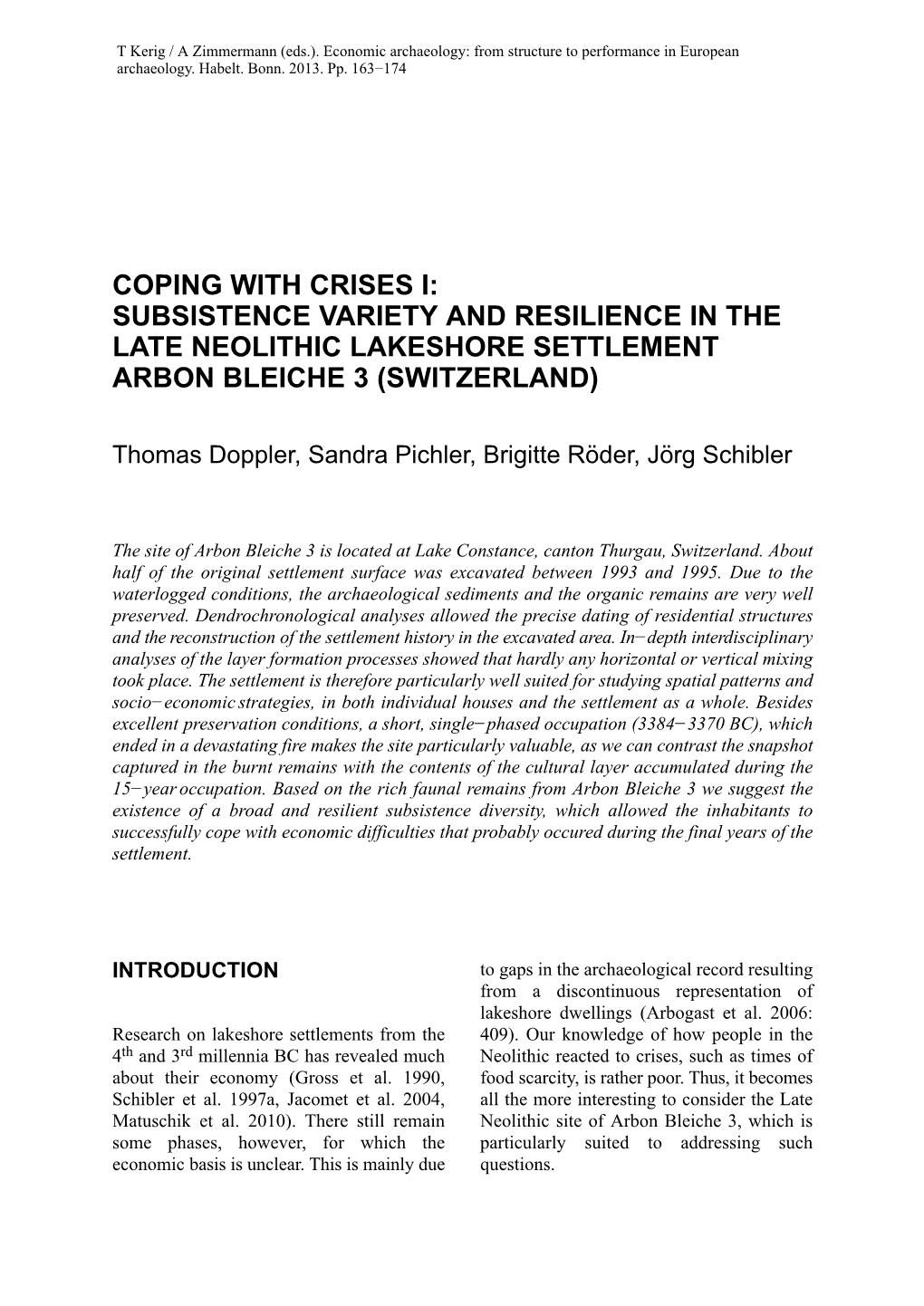 Subsistence Variety and Resilience in the Late Neolithic Lakeshore Settlement Arbon Bleiche 3 (Switzerland)