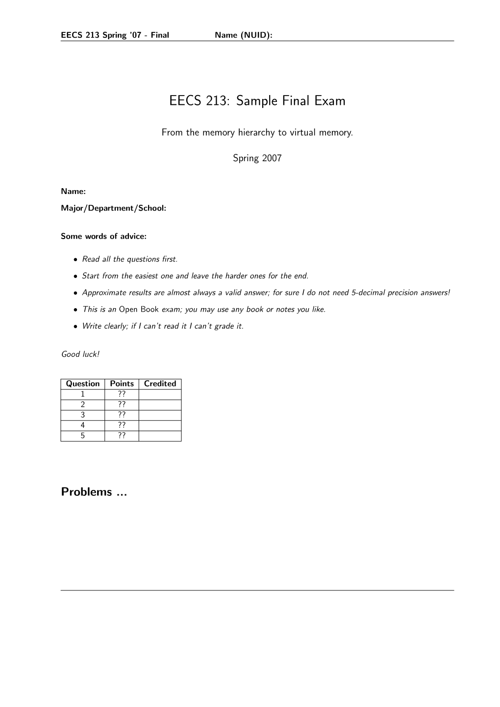 EECS 213: Sample Final Exam