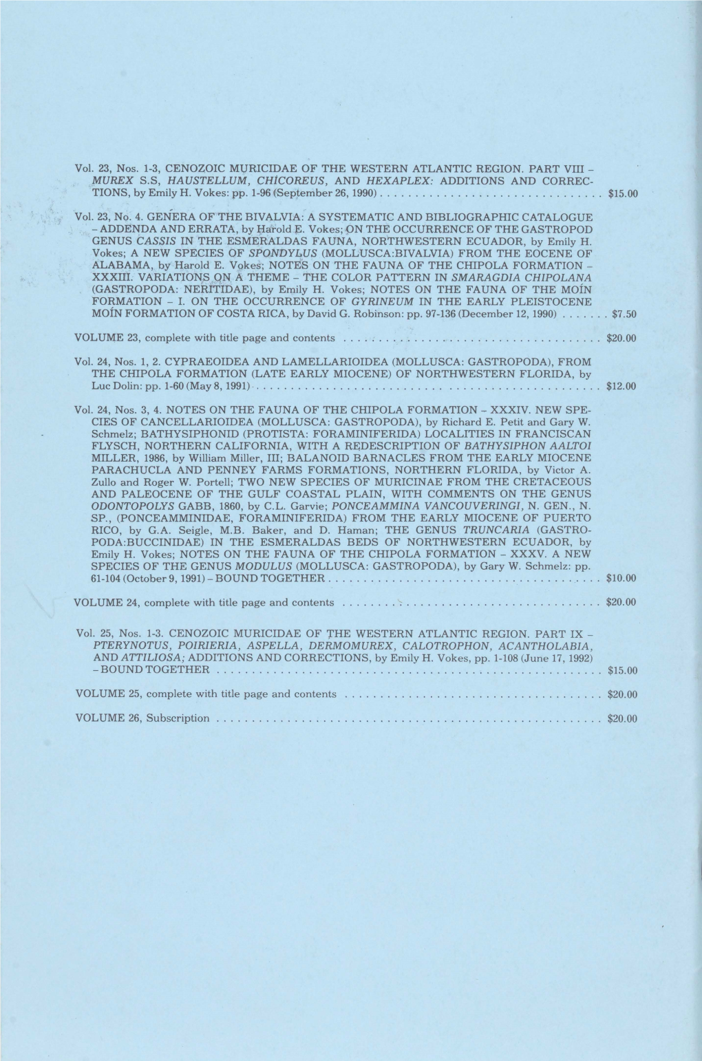 Vol. 23, Nos. 1-3, CENOZ.OIC MURICIDAE of the WESTERN ATLANTIC REGION
