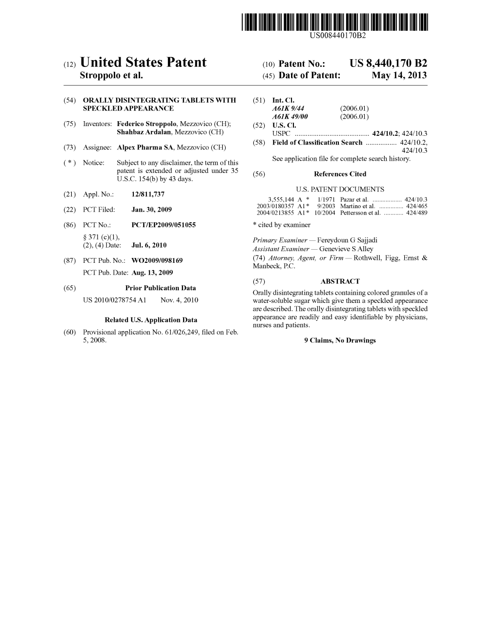 (12) United States Patent (10) Patent No.: US 8.440,170 B2 Stroppolo Et Al