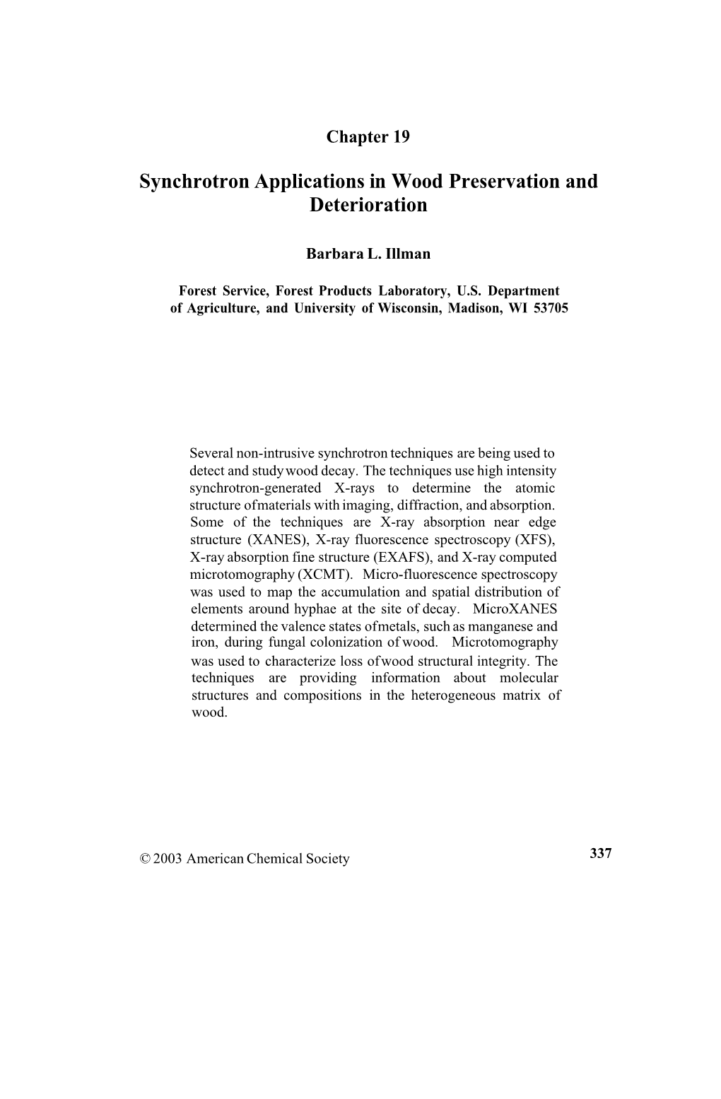 Synchrotron Applications in Wood Preservation and Deterioration