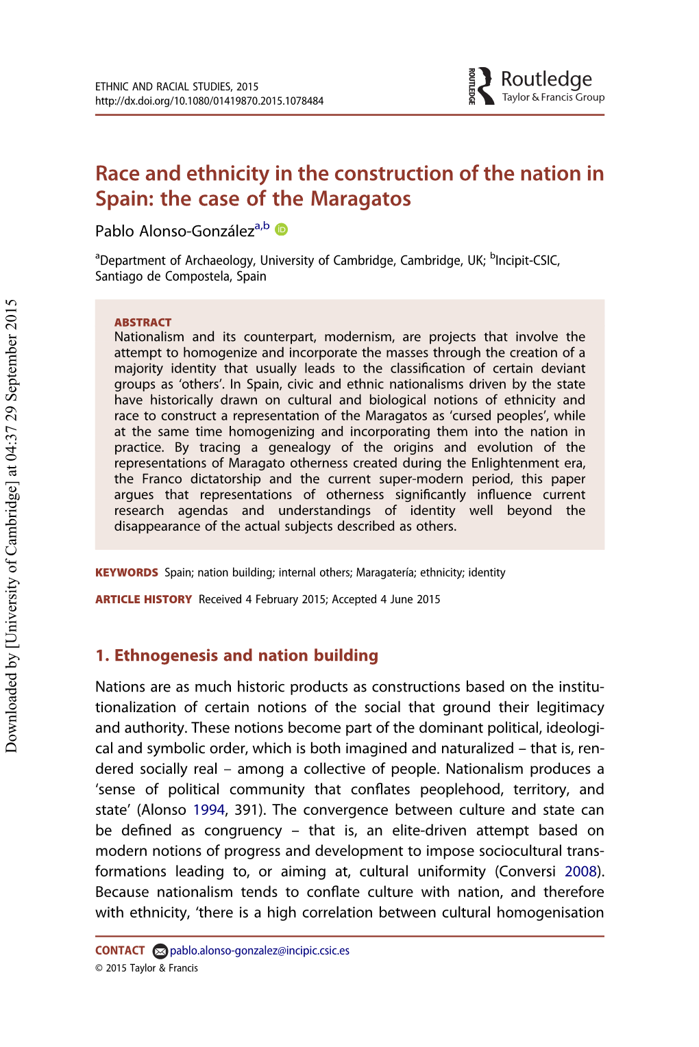 Race and Ethnicity in the Construction of the Nation in Spain