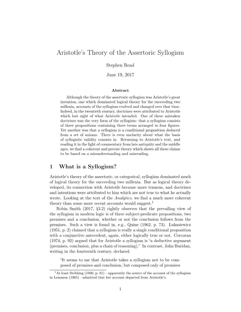 Aristotle's Theory of the Assertoric Syllogism