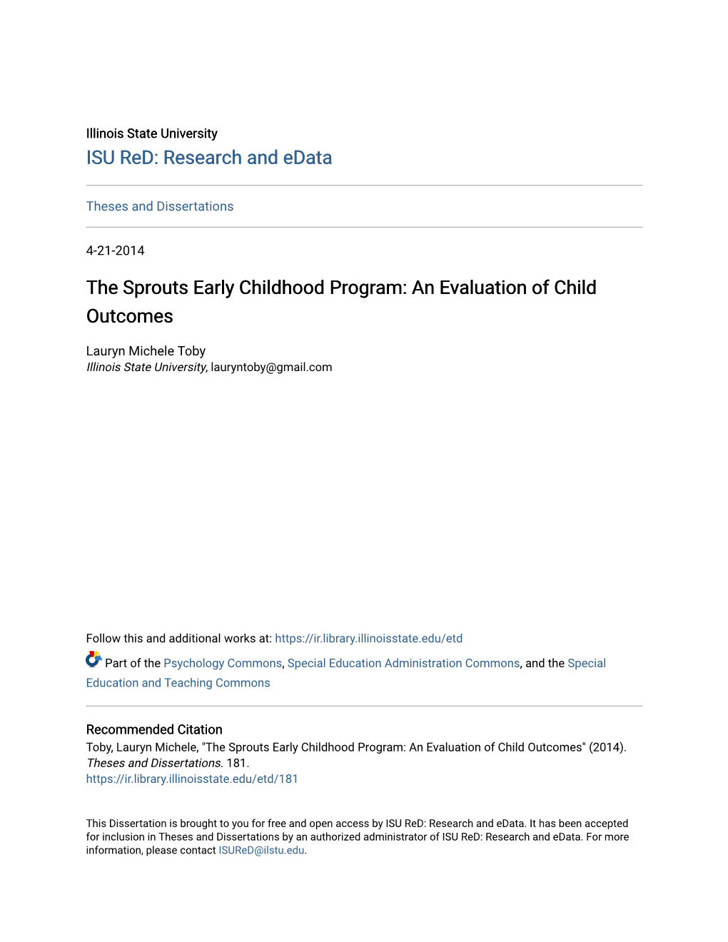 The Sprouts Early Childhood Program: an Evaluation of Child Outcomes