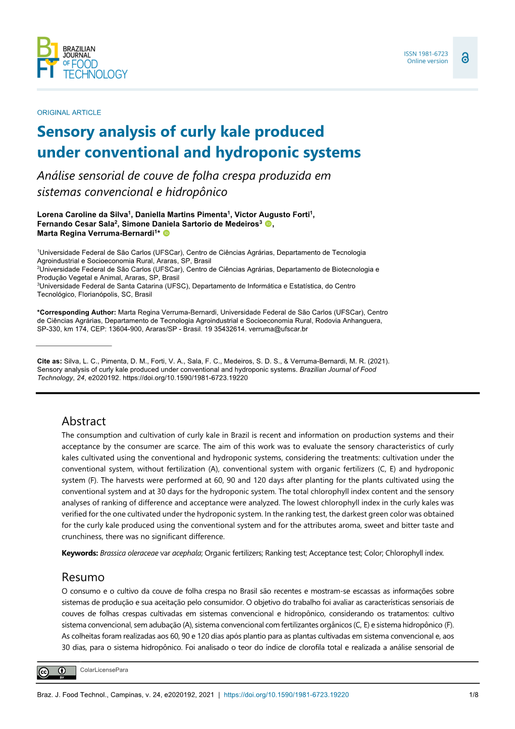 Sensory Analysis of Curly Kale Produced Under Conventional And