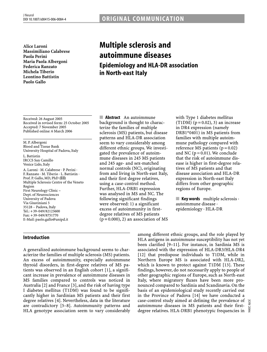 Multiple Sclerosis and Autoimmune Diseases