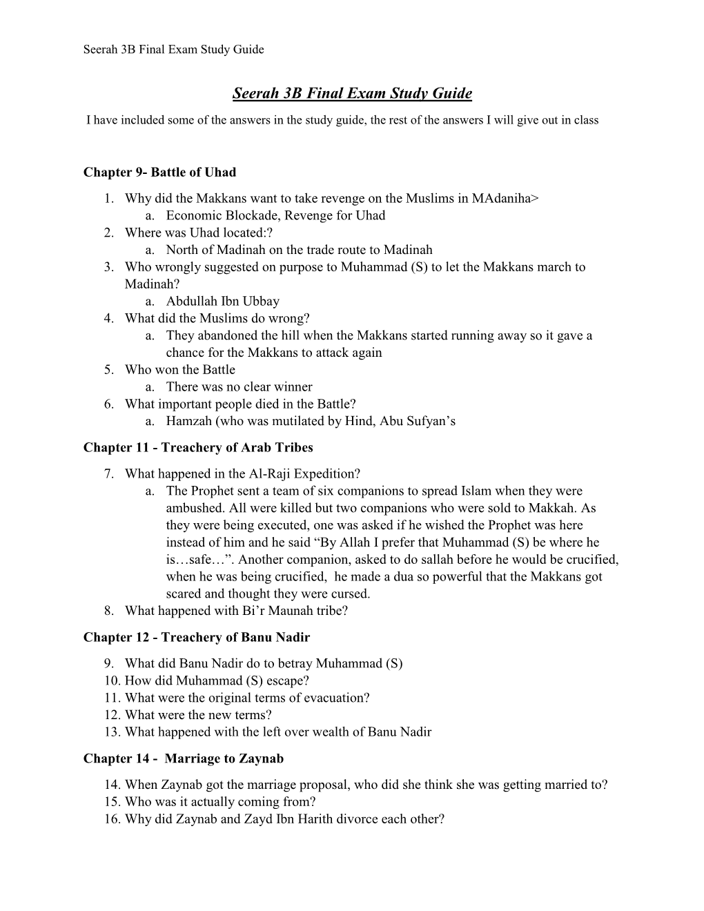 Seerah 3B Final Exam Study Guide