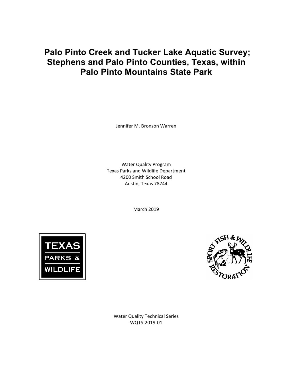 Palo Pinto Creek and Tucker Lake Aquatic Survey; Stephens and Palo Pinto Counties, Texas, Within Palo Pinto Mountains State Park
