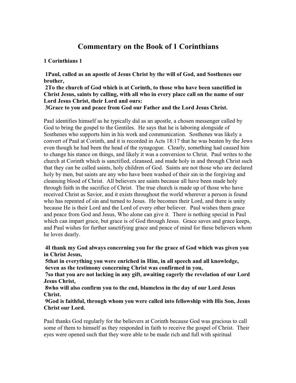 Commentary on the Book of 1 Corinthians