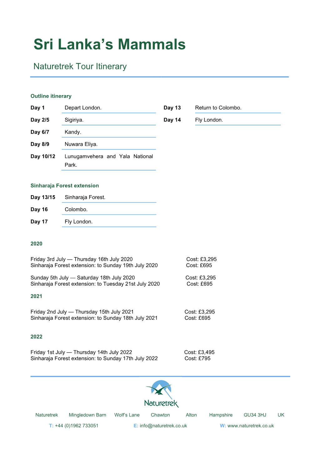 Outline Itinerary