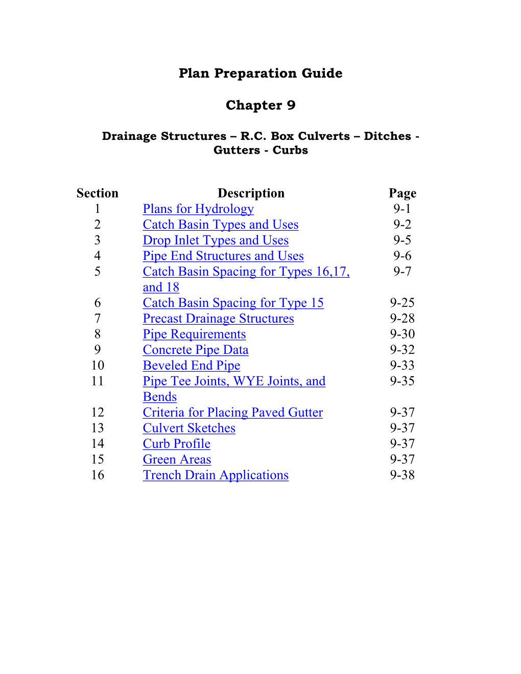 Plan Preparation Guide Chapter 9 Section Description Page 1 Plans