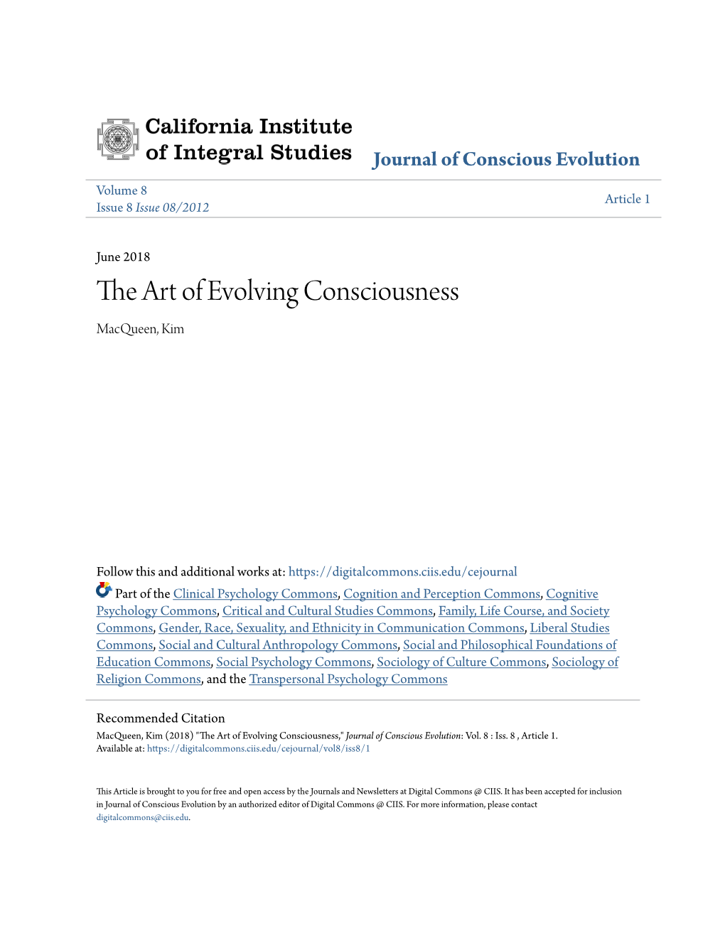 The Art of Evolving Consciousness Macqueen, Kim