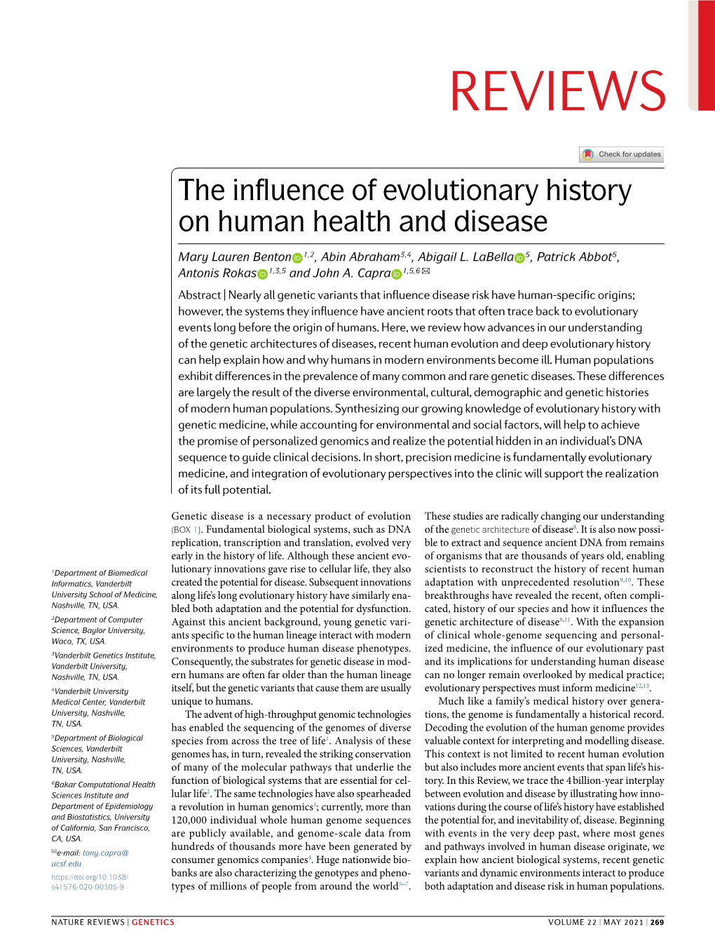 The Influence of Evolutionary History on Human Health and Disease