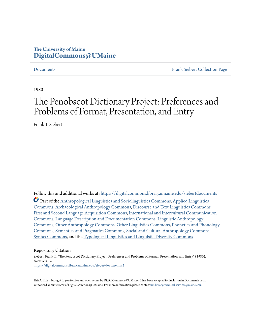 The Penobscot Dictionary Project: Preferences and Entry Binford, 