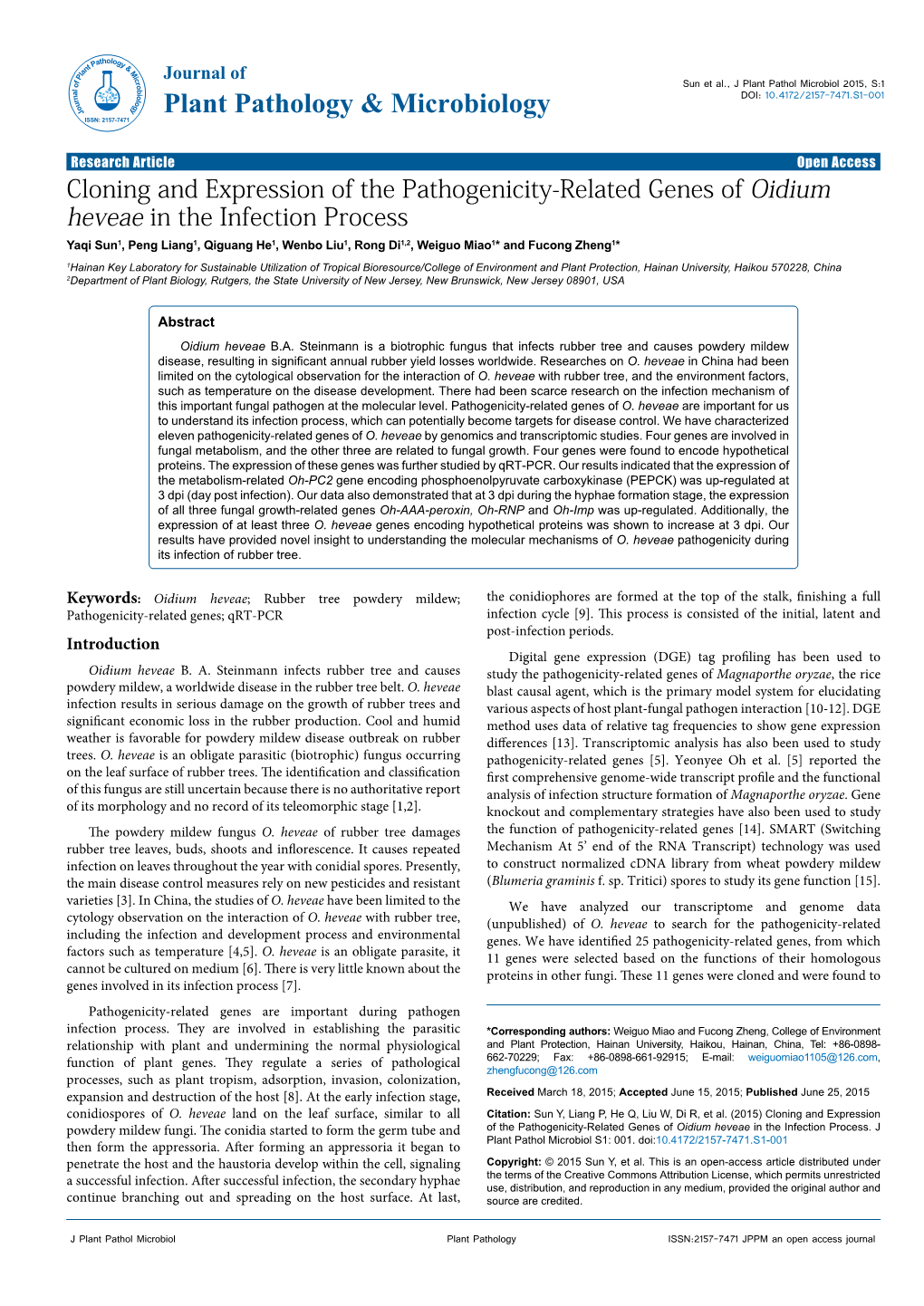 Cloning and Expression of the Pathogenicity-Related Genes Of