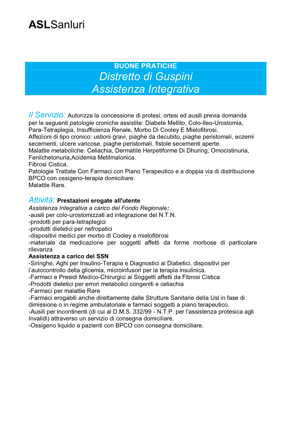 Aslsanluri Distretto Di Guspini Assistenza Integrativa