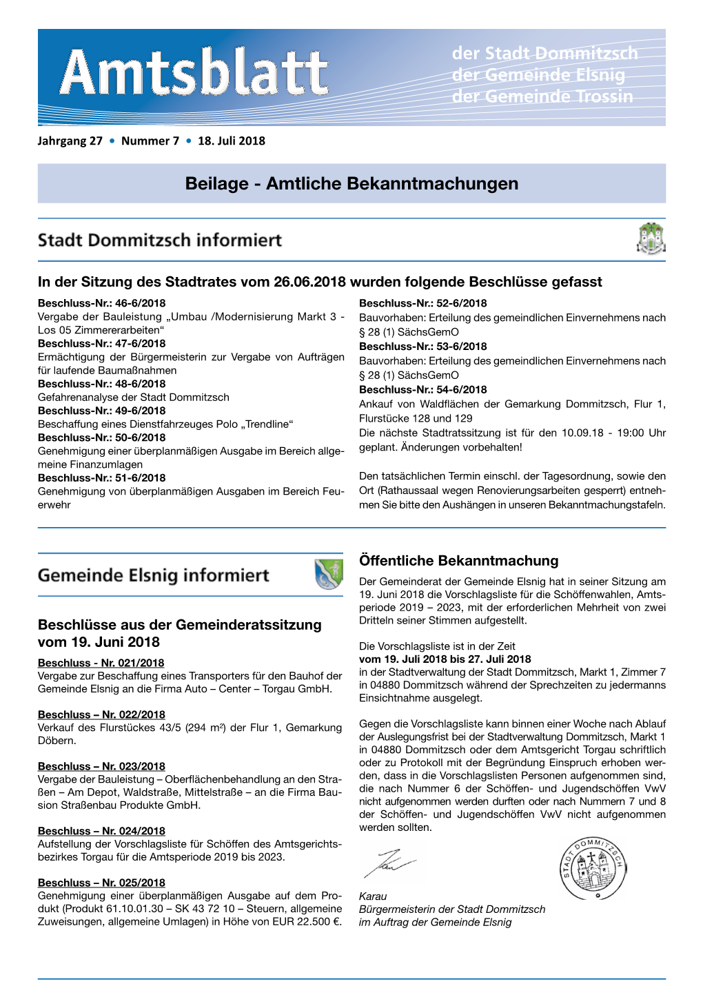 Amtsblatt Der Gemeinde Trossin