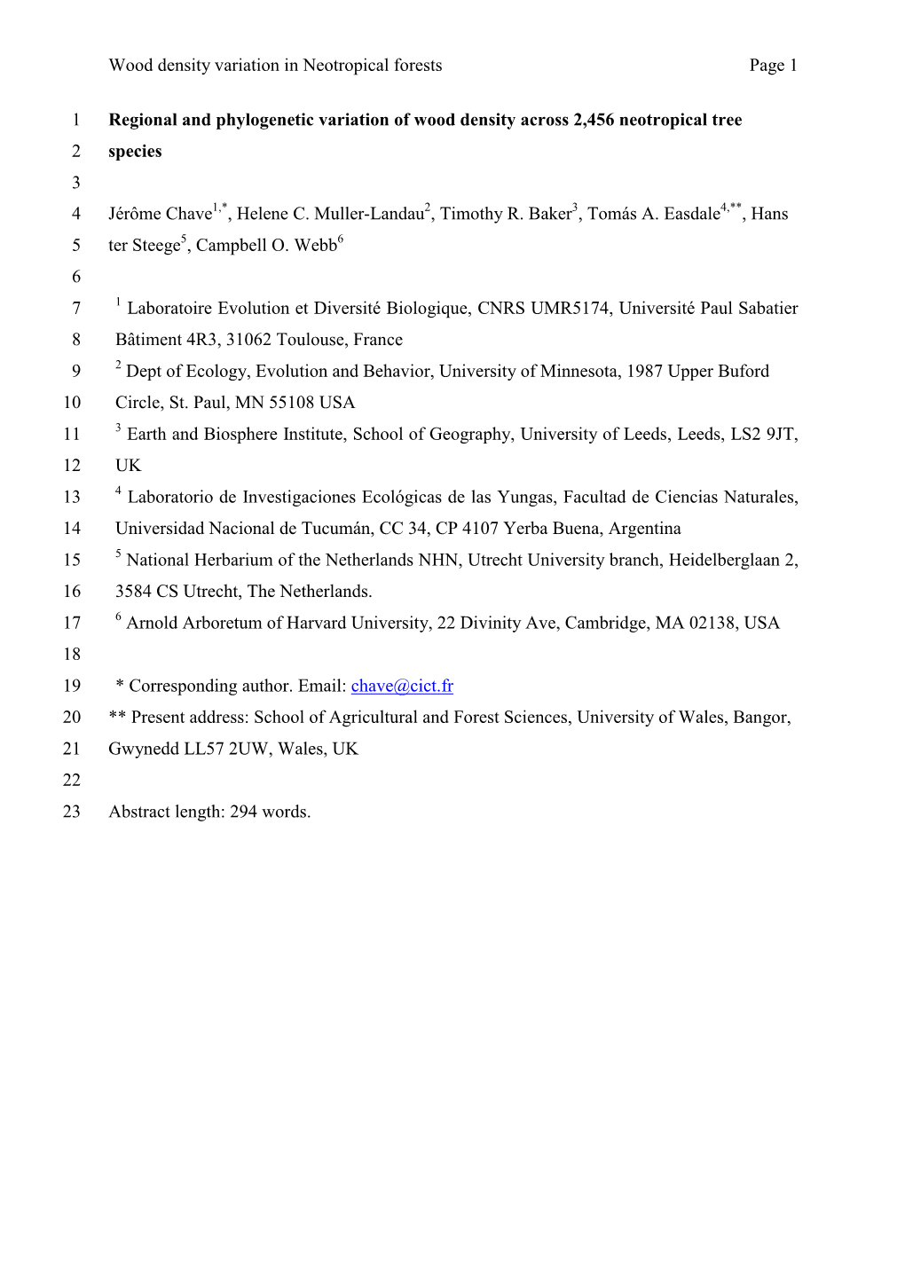 Wood Density Variation in Neotropical Forests Page 1