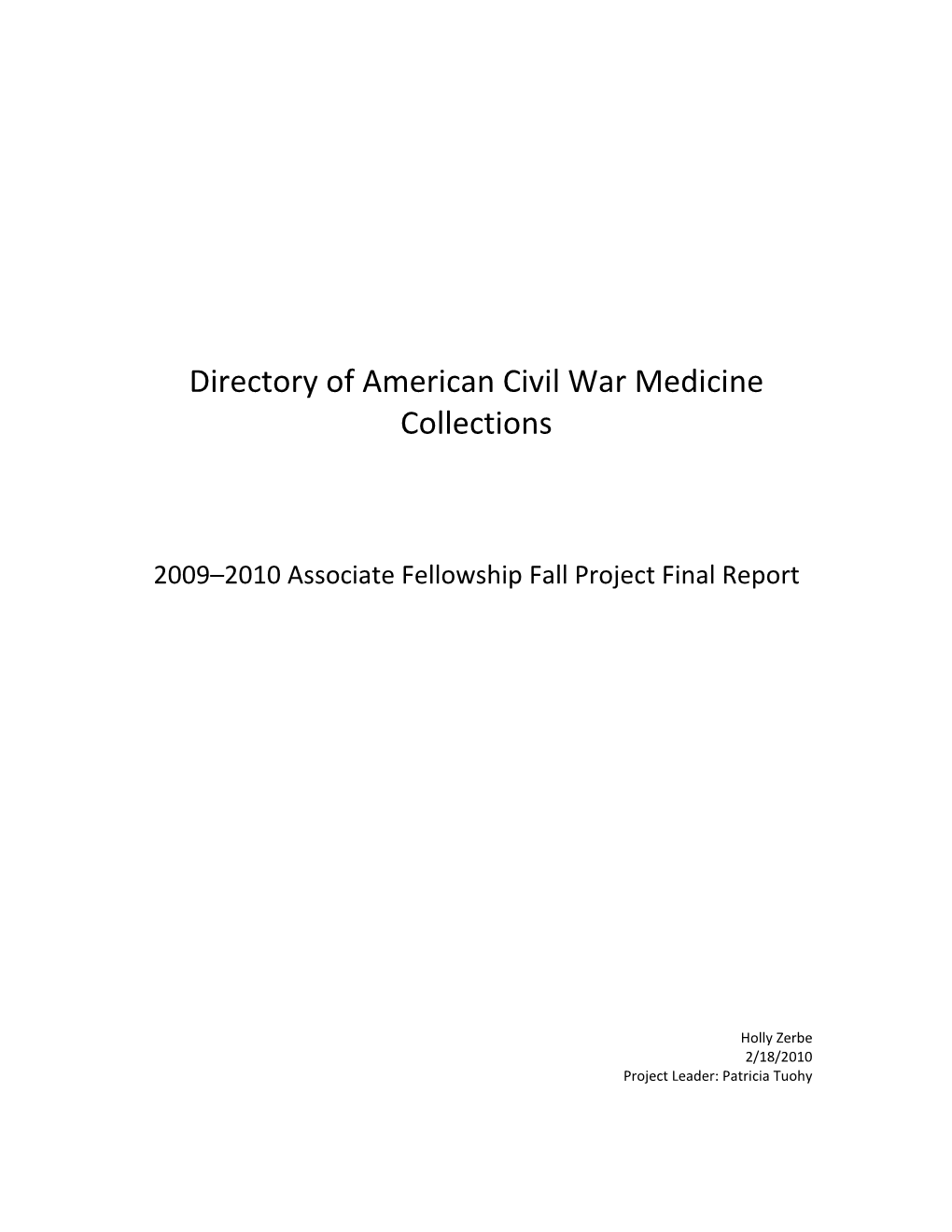 Directory of American Civil War Medicine Collections