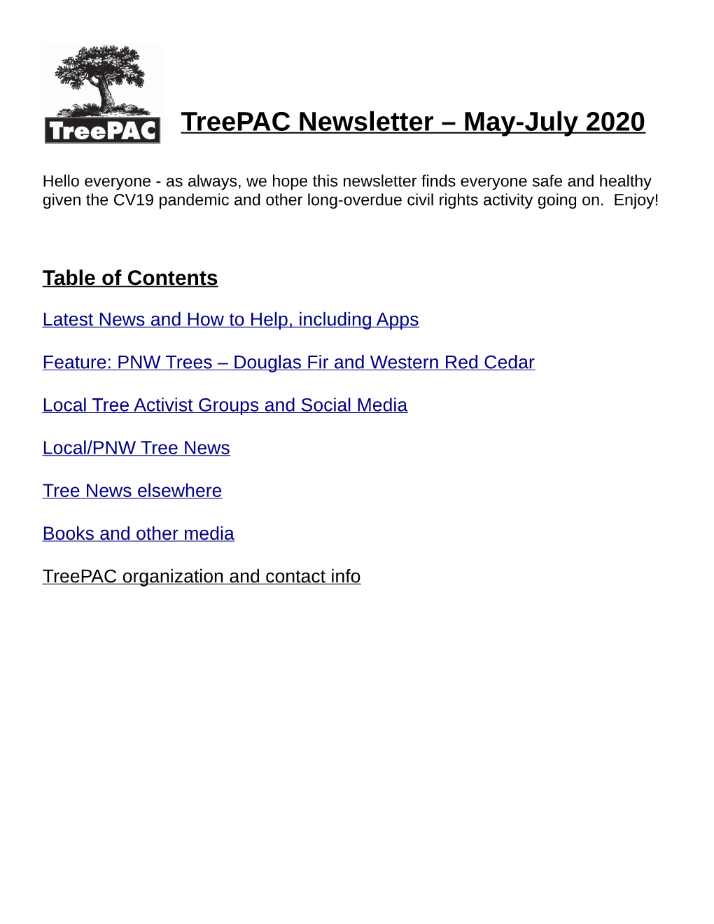Treepac Newsletter – May-July 2020