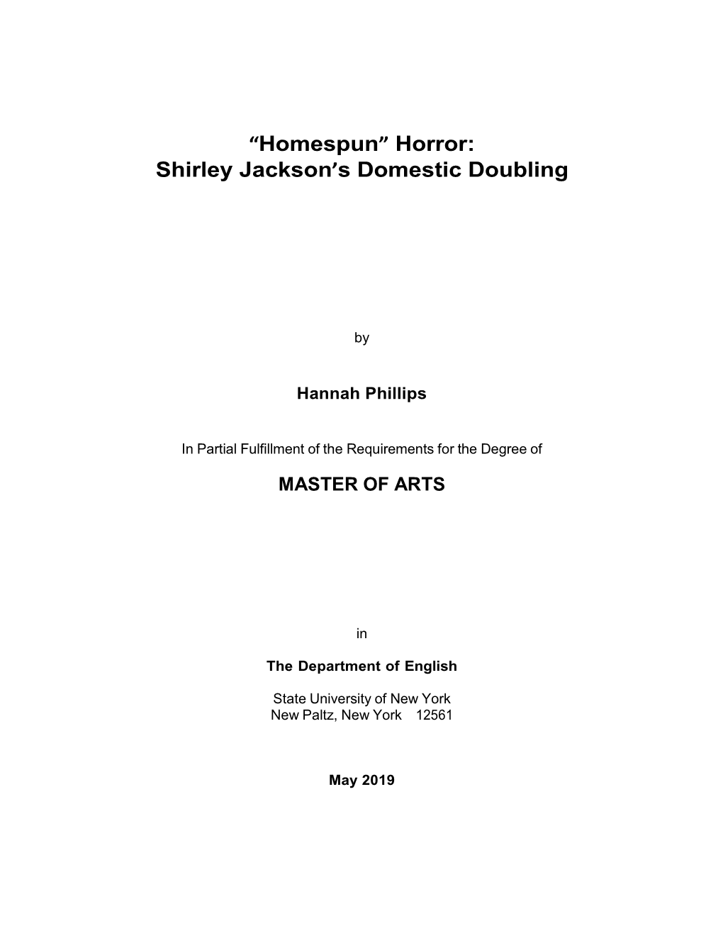 “Homespun” Horror: Shirley Jackson's Domestic Doubling