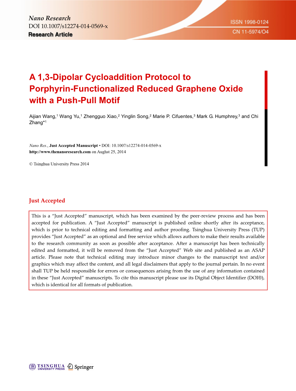 A 1,3-Dipolar Cycloaddition Protocol to Porphyrin-Functionalized Reduced Graphene Oxide with a Push-Pull Motif