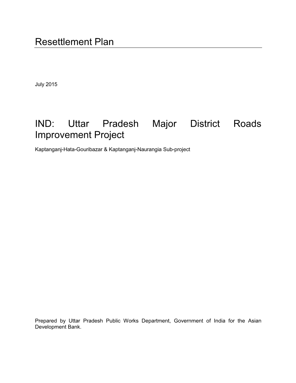 IND: Uttar Pradesh Major District Roads Improvement Project