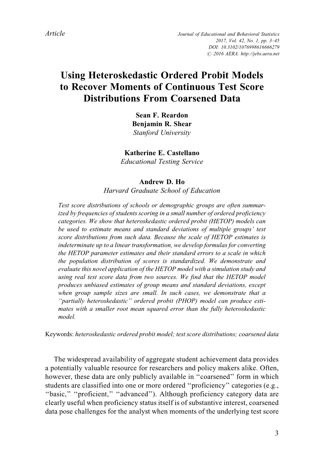 Using Heteroskedastic Ordered Probit Models to Recover Moments of Continuous Test Score Distributions from Coarsened Data