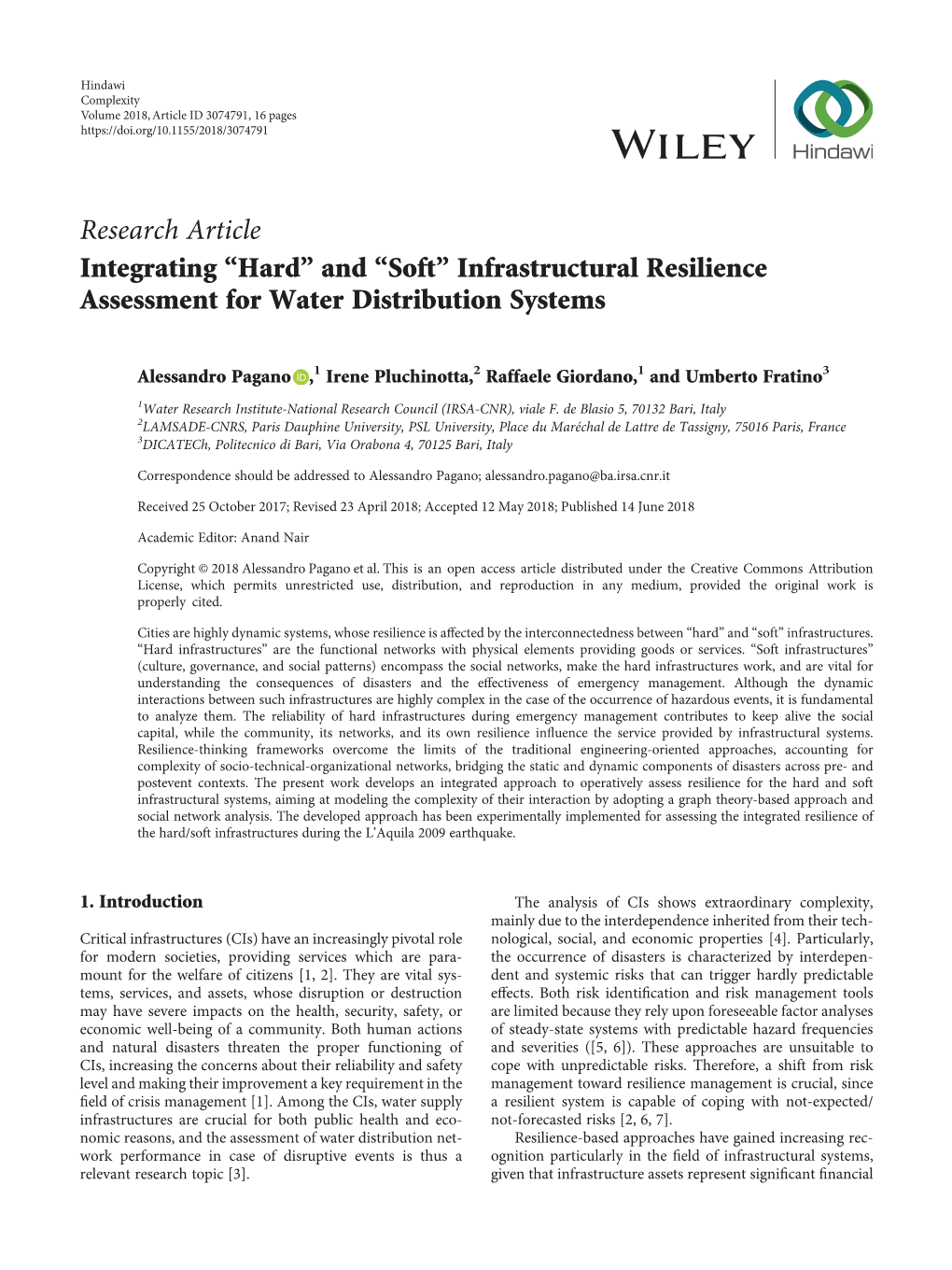 “Hard” and “Soft” Infrastructural Resilience Assessment for Water Distribution Systems