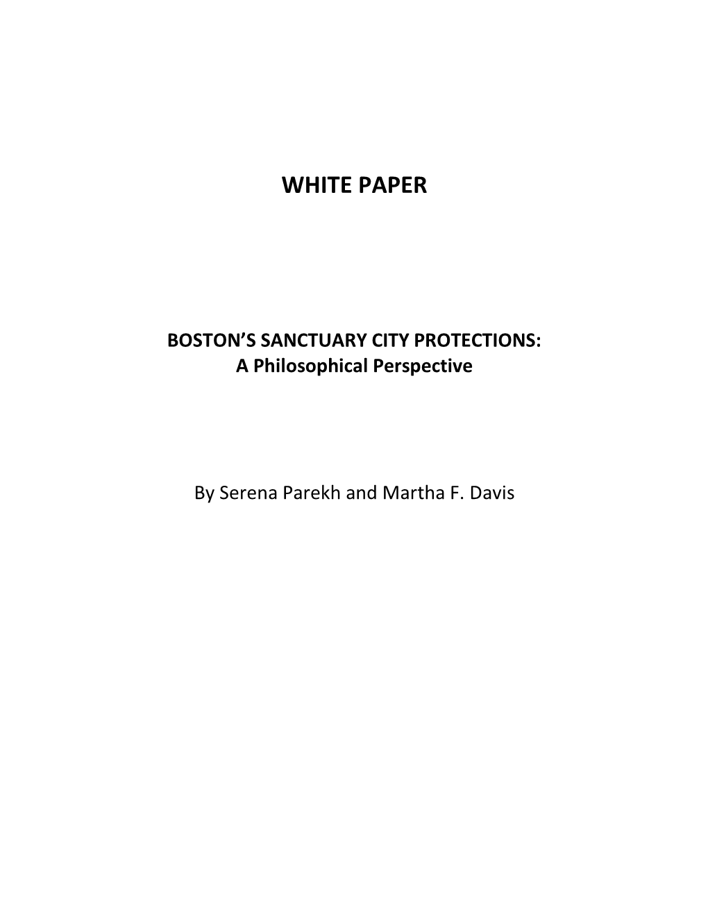 White Paper Boston's Sanctuary City Protections