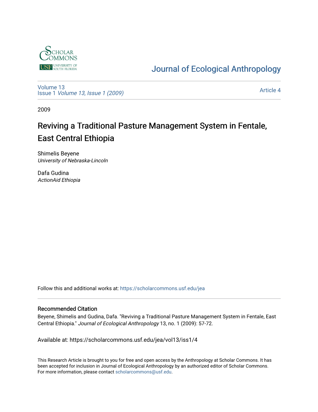 Reviving a Traditional Pasture Management System in Fentale, East Central Ethiopia