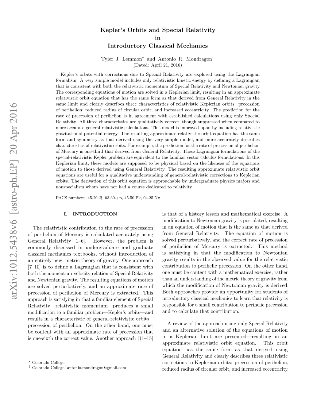 Kepler's Orbits and Special Relativity in Introductory Classical Mechanics