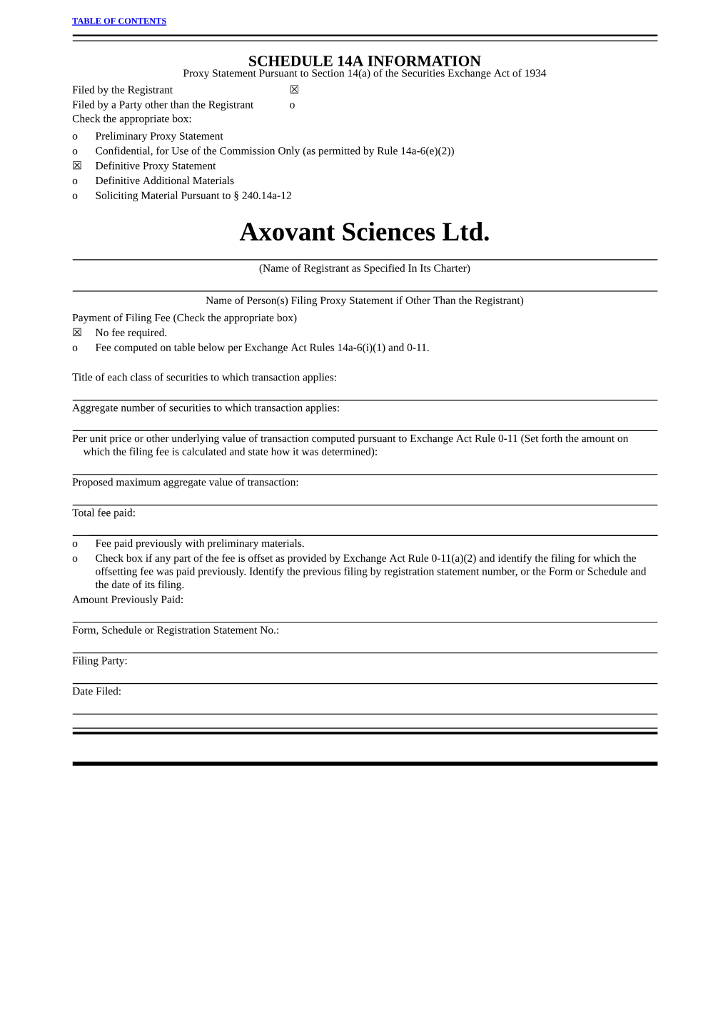 Axovant Sciences Ltd