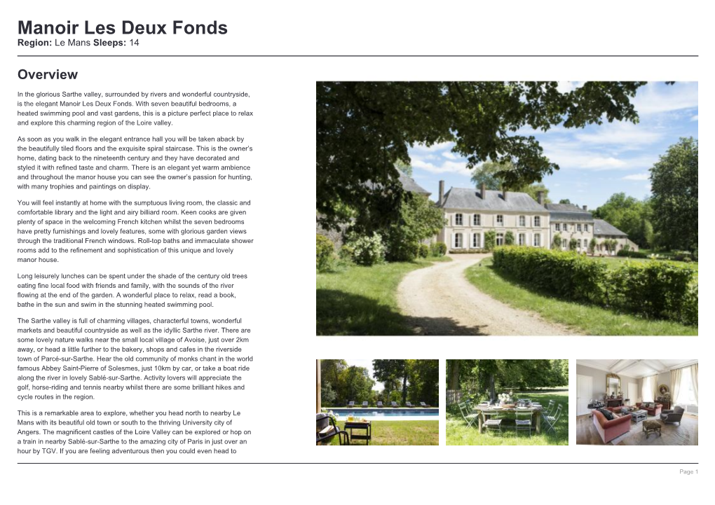 Manoir Les Deux Fonds Region: Le Mans Sleeps: 14