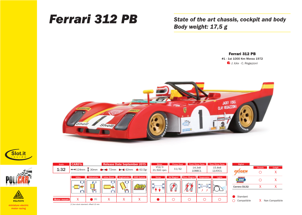 Ferrari 312 PB State of the Art Chassis, Cockpit and Body Body Weight: 17,5 G
