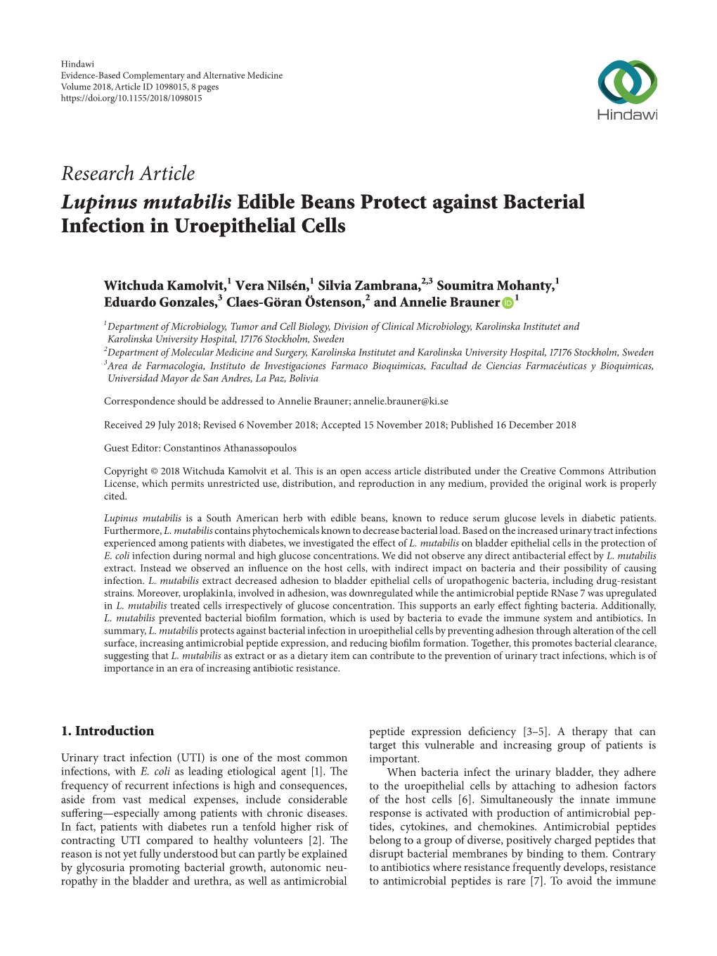 Lupinus Mutabilis Edible Beans Protect Against Bacterial Infection in Uroepithelial Cells