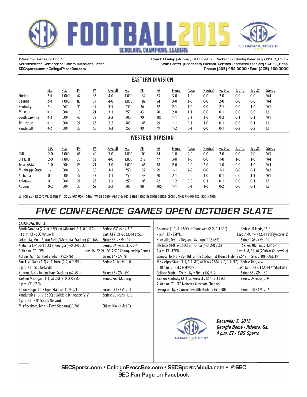 Five Conference Games Open October Slate