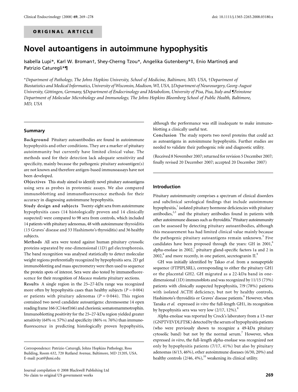 Novel Autoantigens in Autoimmune Hypophysitis