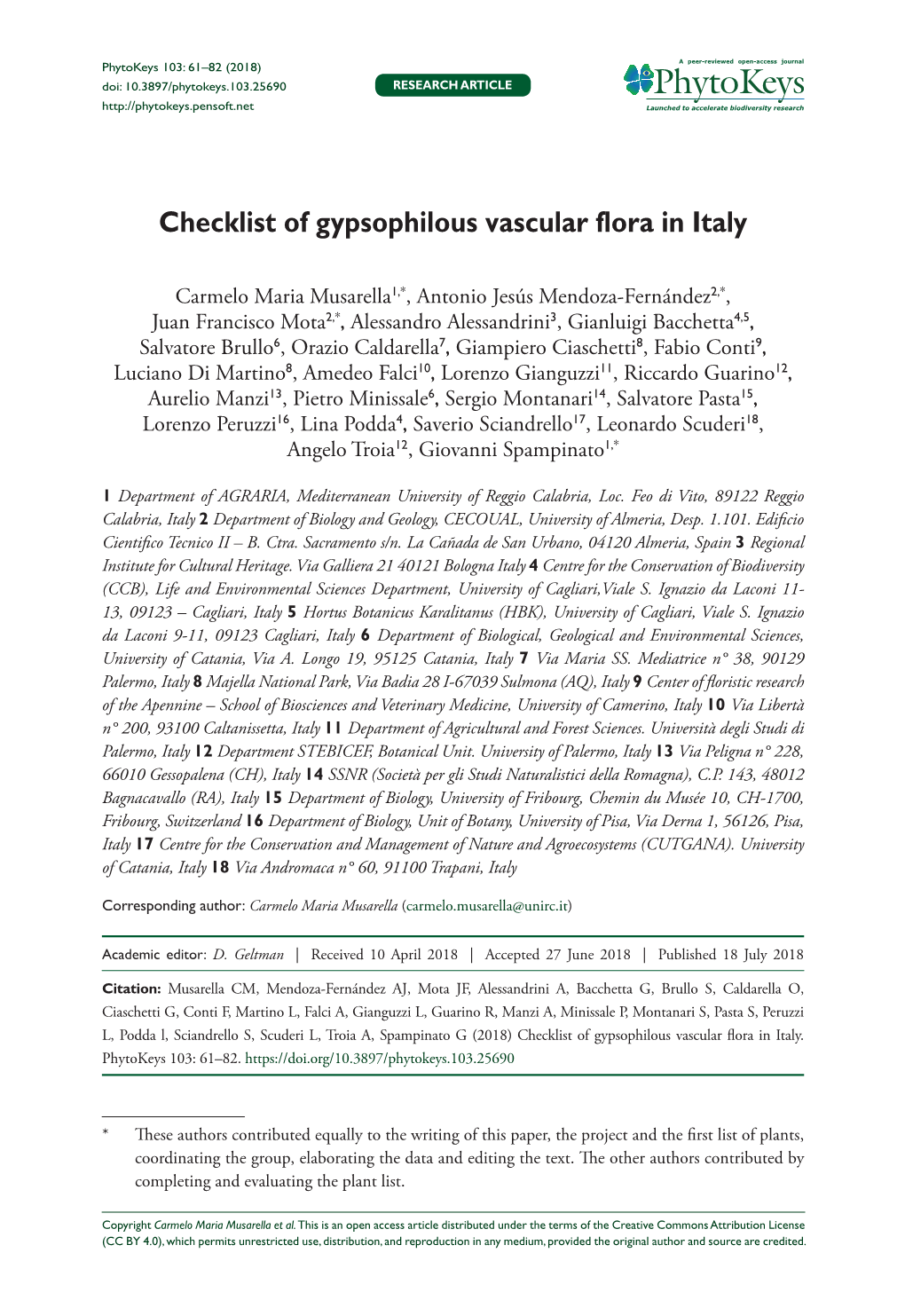 Checklist of Gypsophilous Vascular Flora in Italy