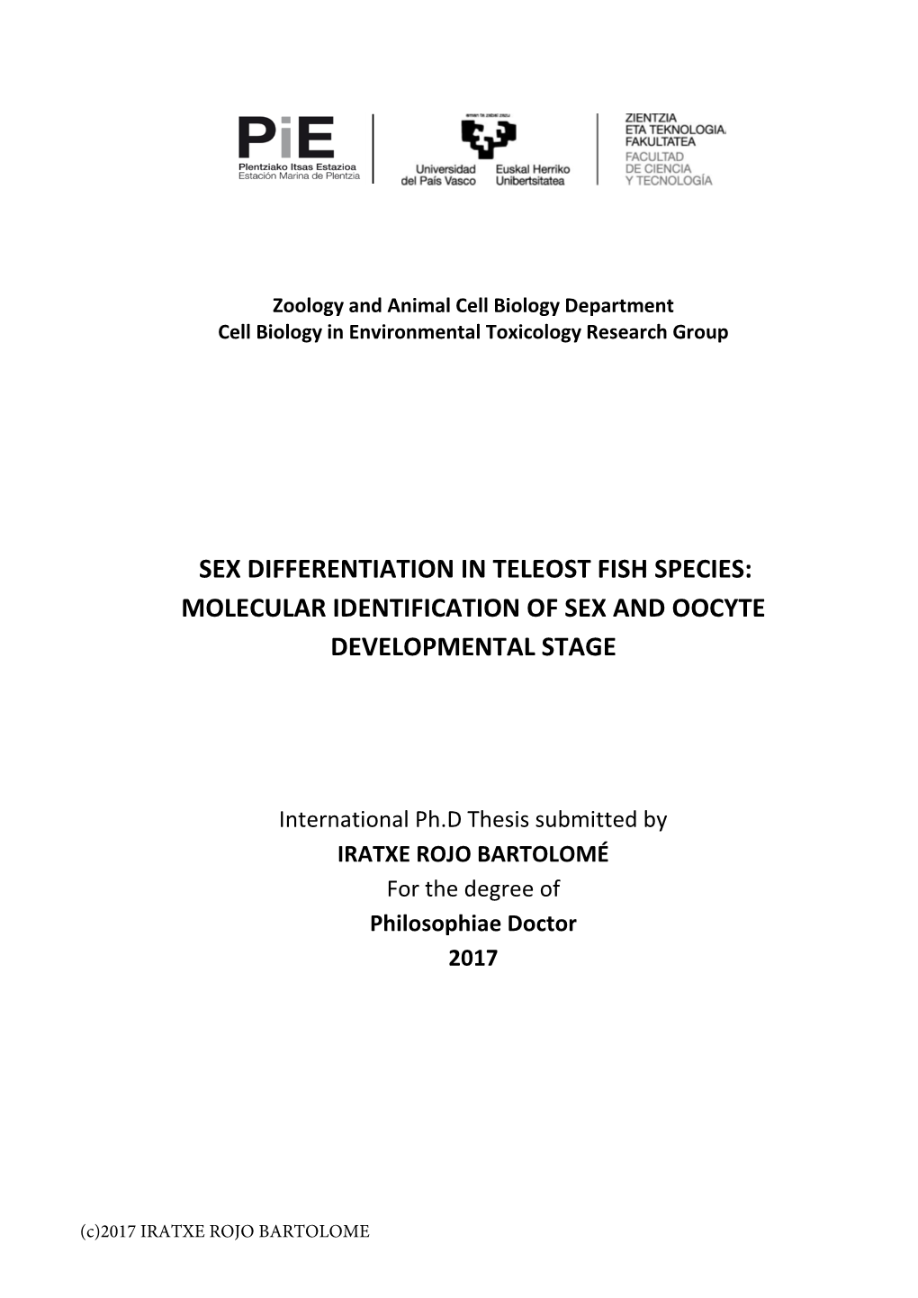 Sex Differentiation in Teleost Fish Species: Molecular Identification of Sex and Oocyte Developmental Stage