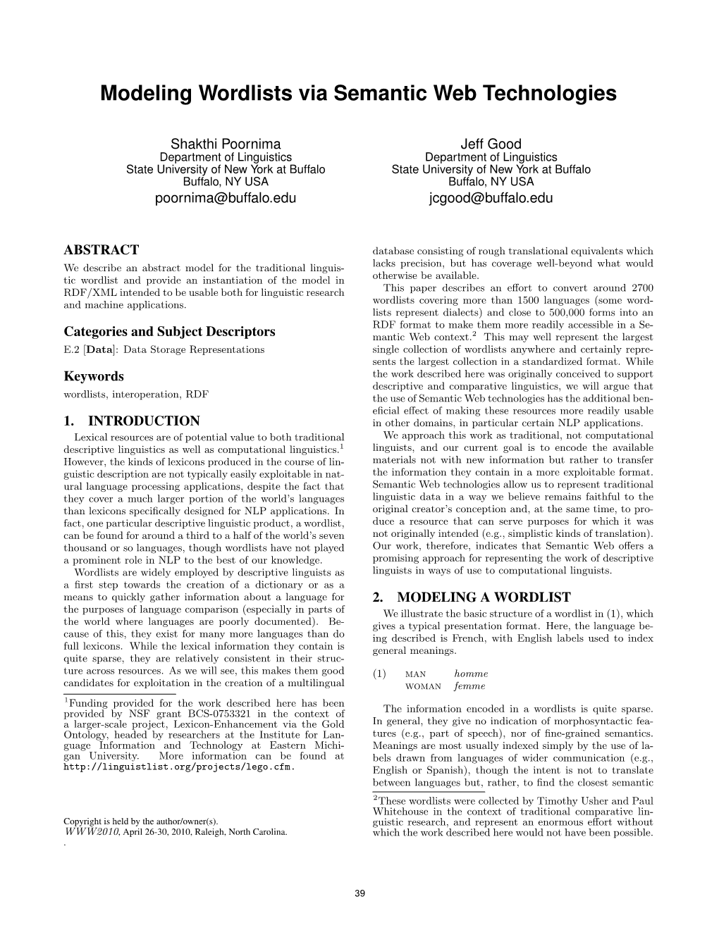 Modeling Wordlists Via Semantic Web Technologies