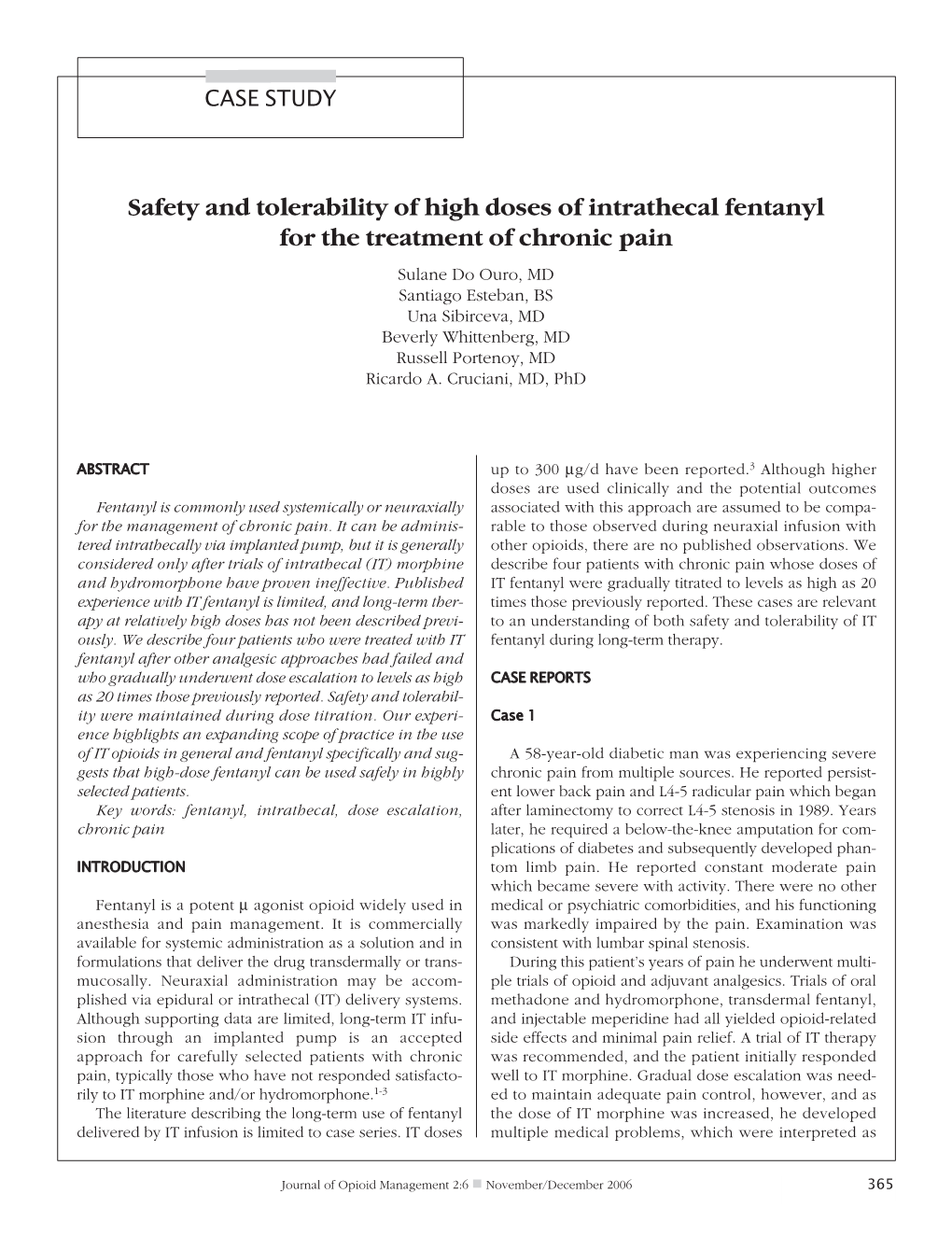 Safety and Tolerability of High Doses of Intrathecal Fentanyl for the Treatment of Chronic Pain