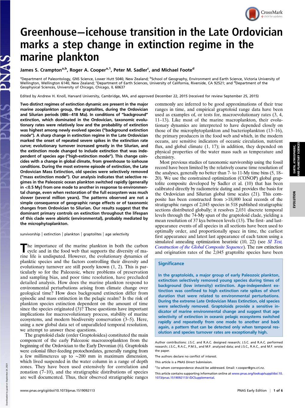 Greenhouse−Icehouse Transition in the Late Ordovician Marks a Step Change in Extinction Regime in the Marine Plankton