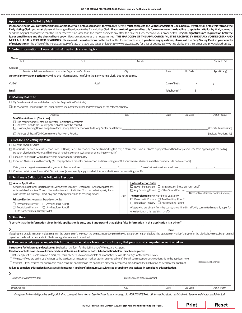 Application for a Ballot by Mail